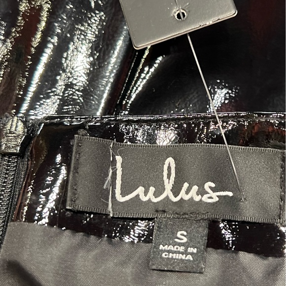 Lulu’s Black Patient Leather Faux Wrap Mini Skirt Sz S - Picture 15 of 16